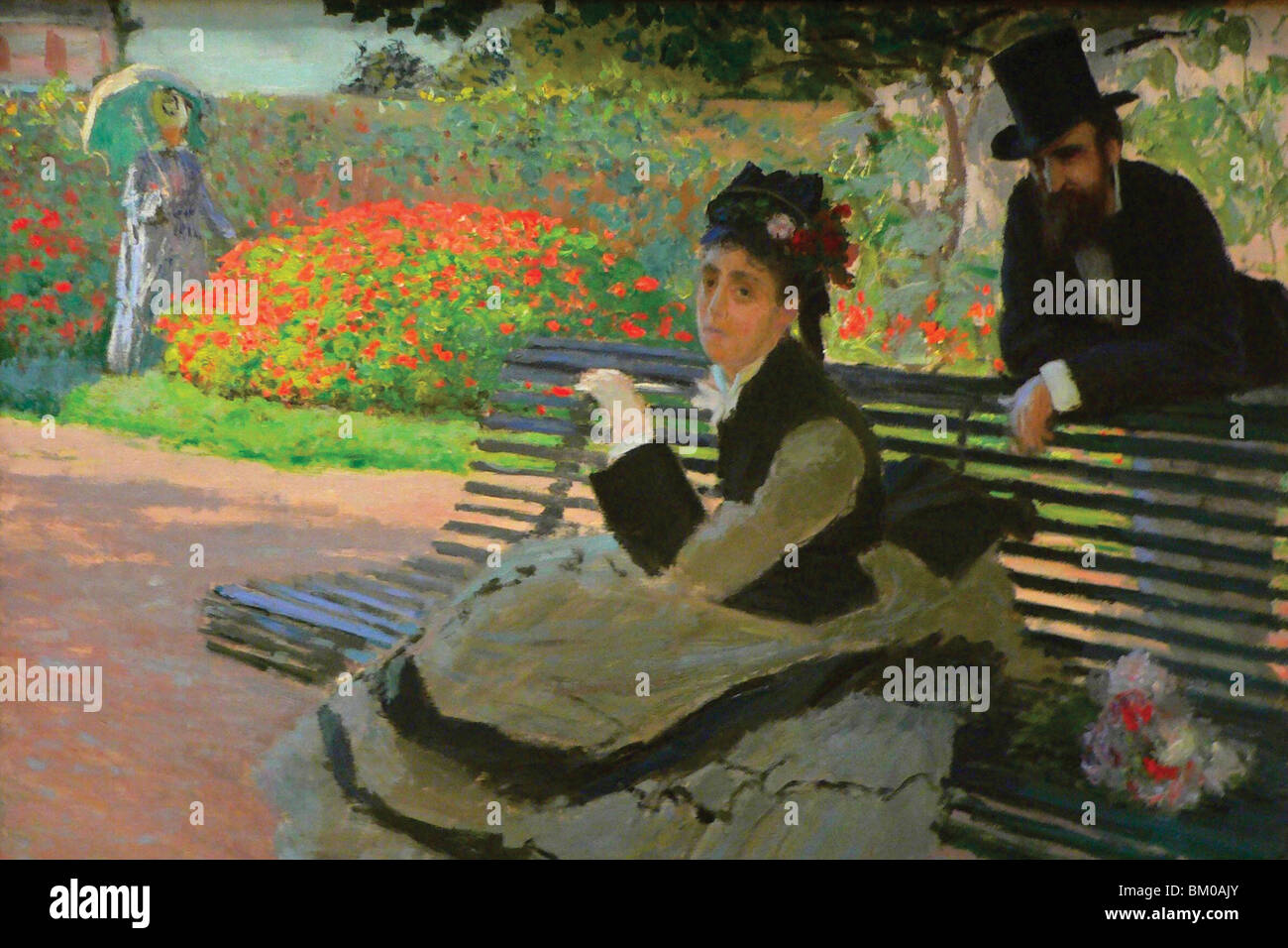 Camille Monet su una panchina da giardino Foto Stock