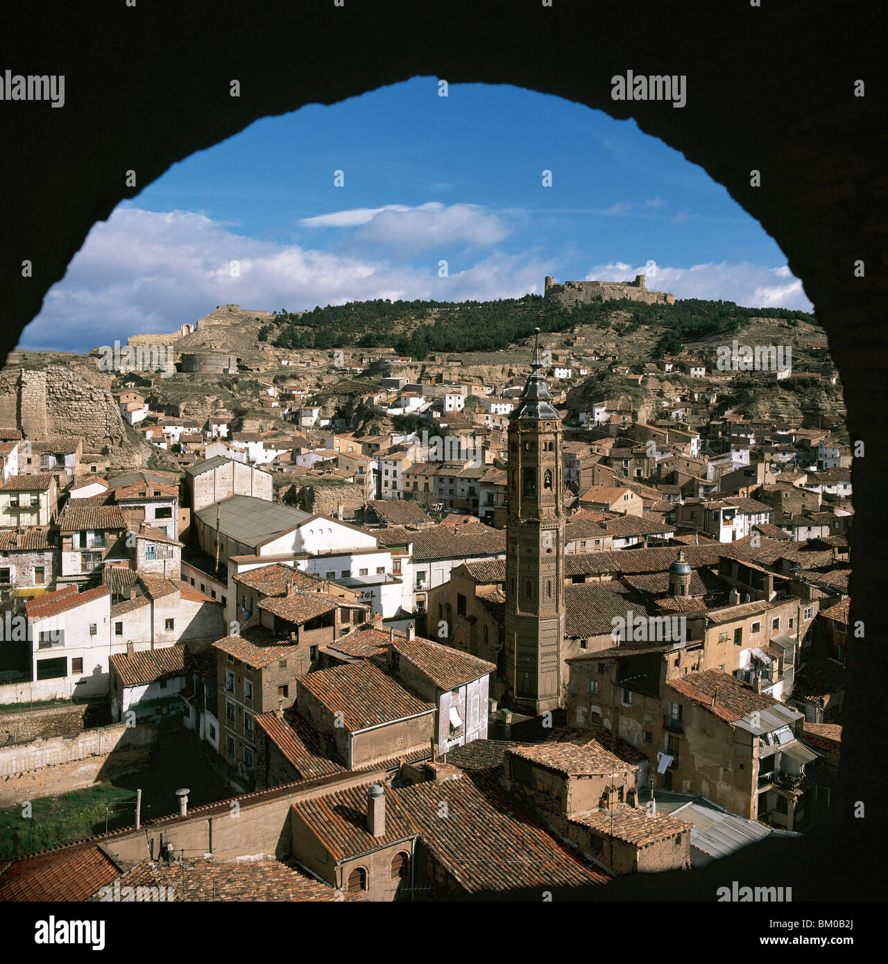 CALATAYUD. Vista generale e torre Mujedar della Collegiata di Santa Maria Maggiore. Provincia di Saragozza. Aragona. Spagna. Foto Stock