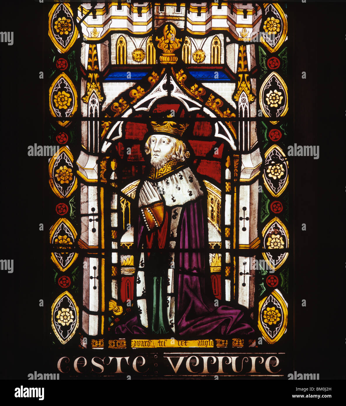 Il re Edoardo III dettaglio da Jesse finestra St Mary's Church Shrewsbury Foto Stock