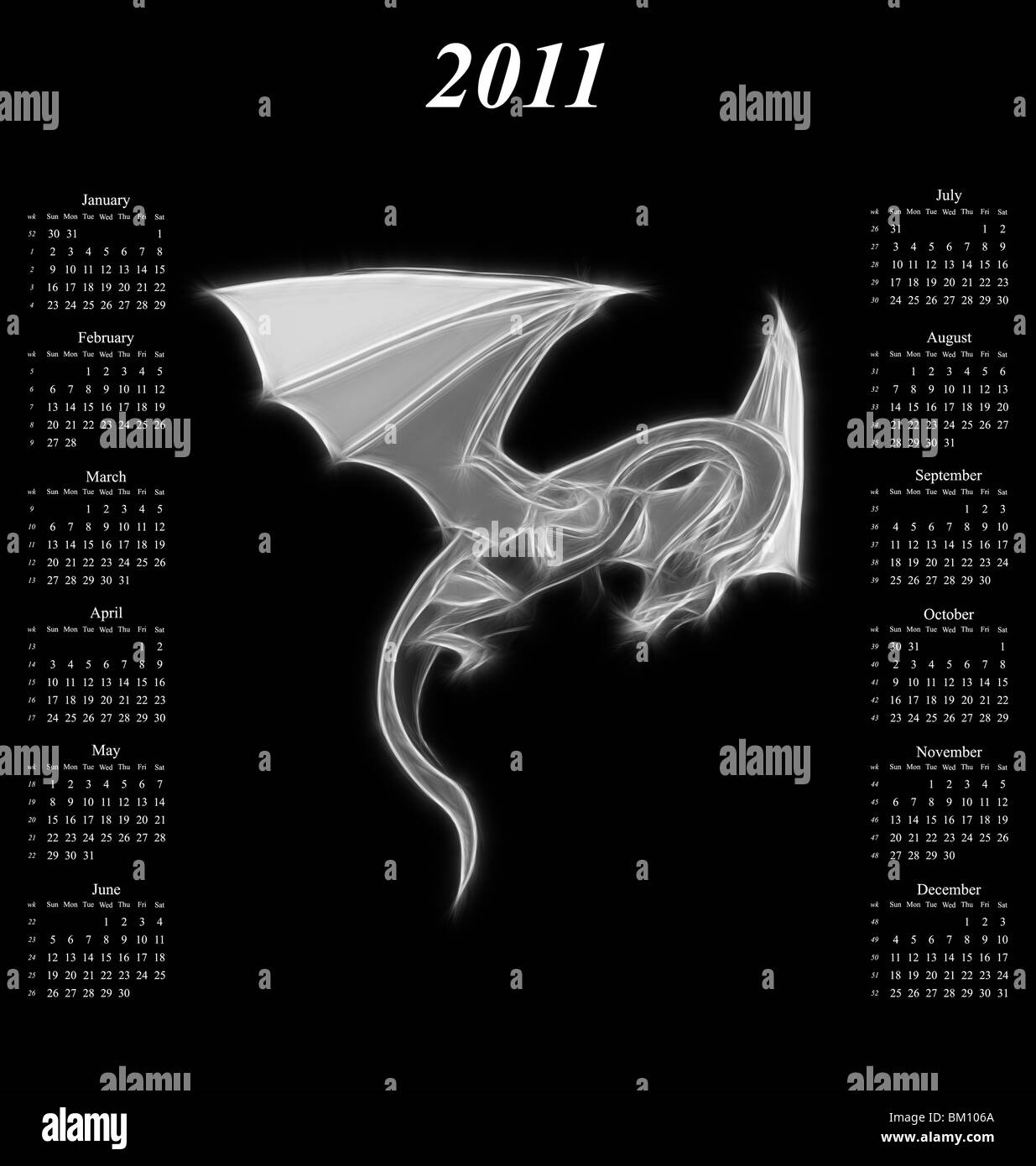 Vettore di 2011 Calendario con un mitico stilizzata Dragon Foto Stock