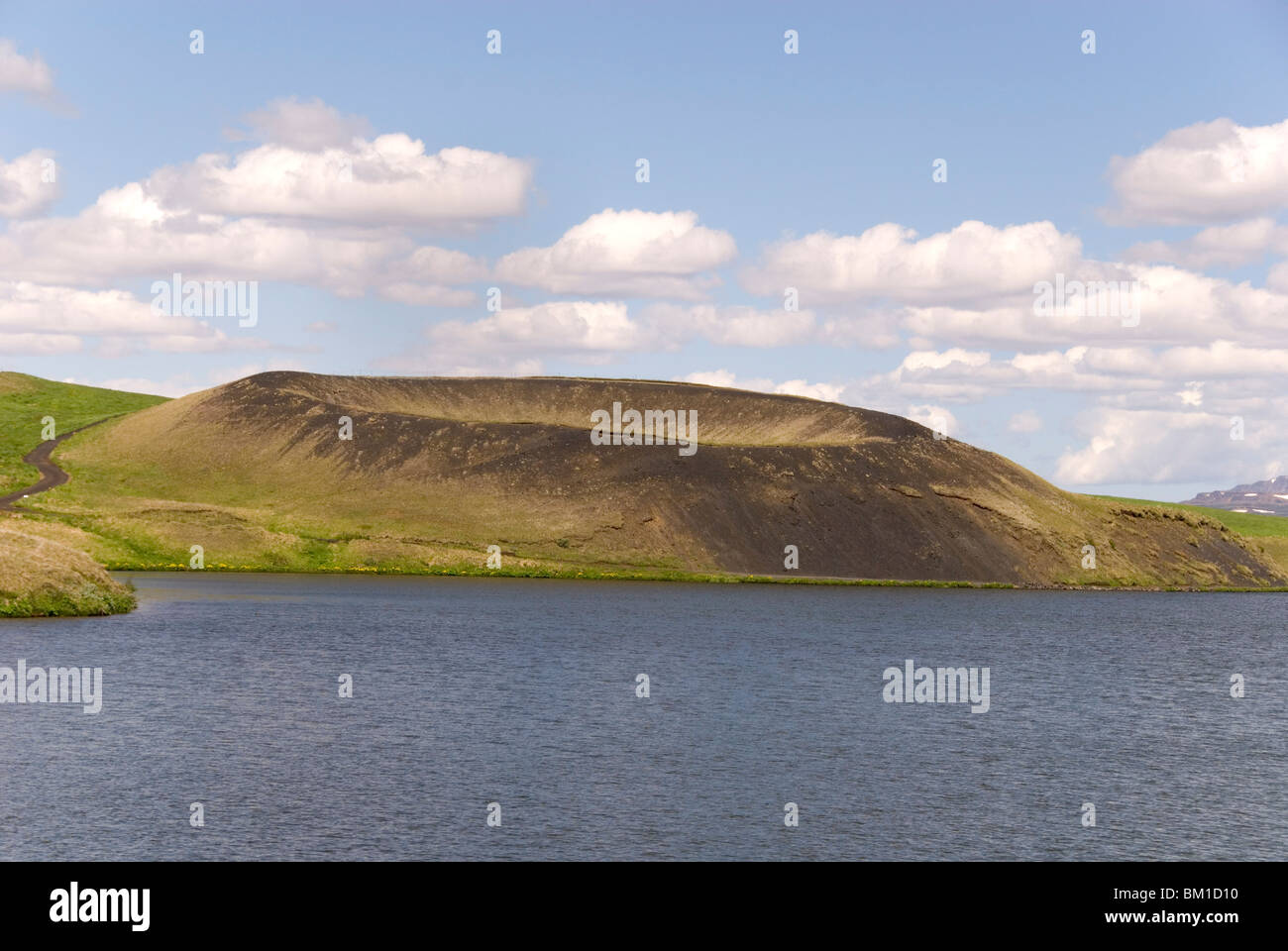 Sradicate cratere, Skutustadir, estremità sud del Lago Myvatn, Islanda, regioni polari Foto Stock