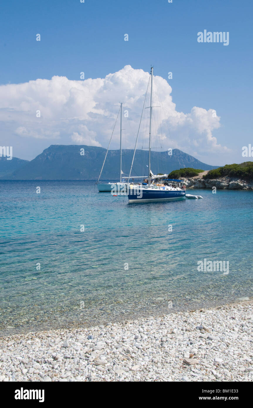 Barche a vela, Meganisi, Isole Ionie, isole greche, Grecia, Europa Foto Stock