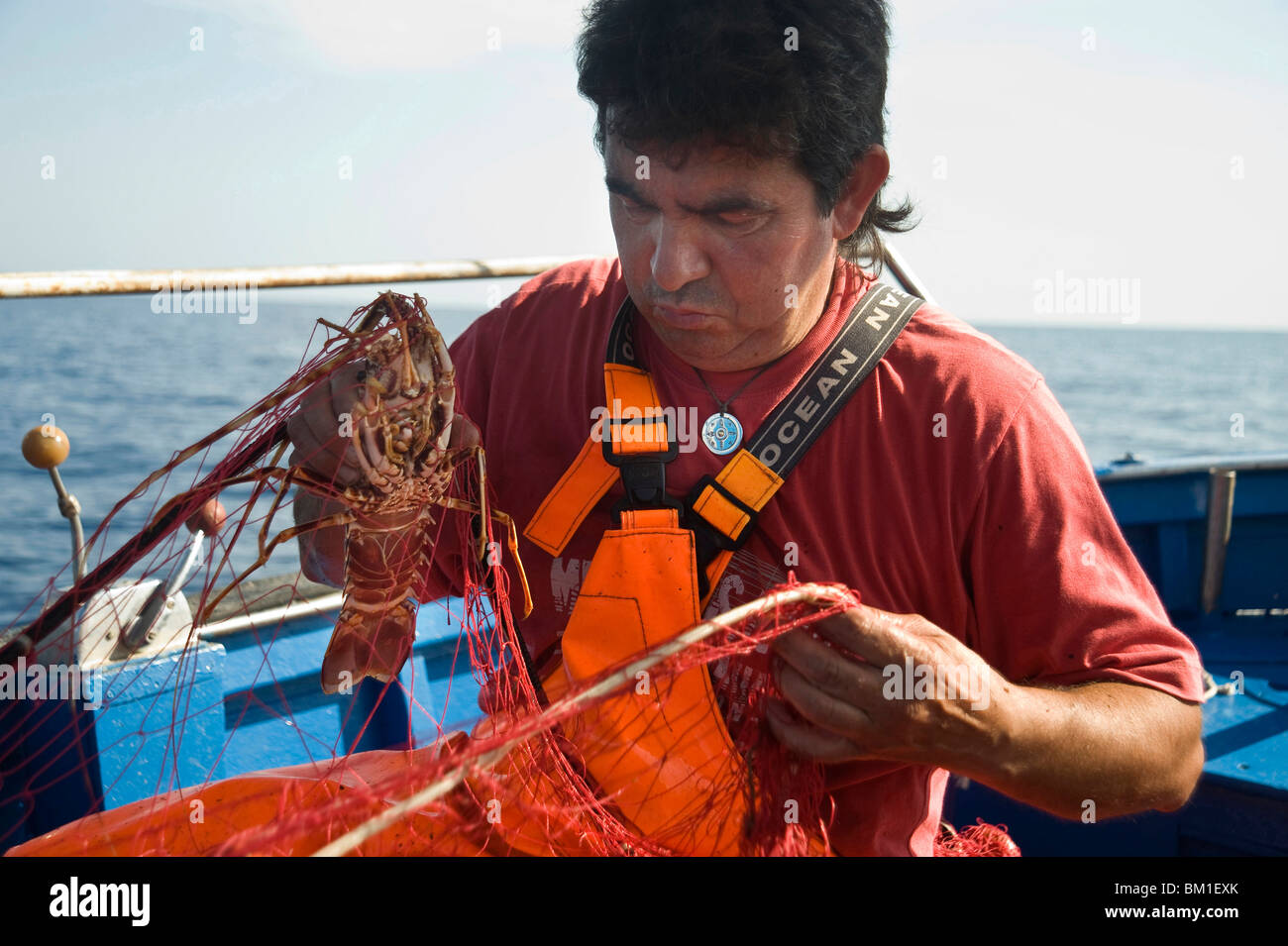 Tradizionale la pesca di aragoste, Santa Maria Navarrese, golfo di Arbatax, Ogliastra, Sardegna, Italia, Europa Foto Stock