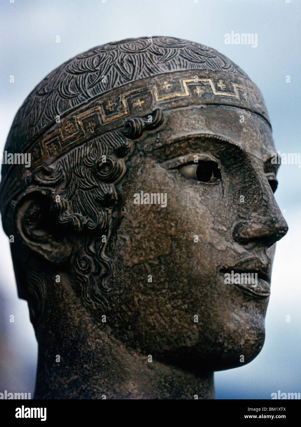 Auriga di Delfi, dettaglio, Arte Greca, Grecia, Delphi, Museo Archeologico Foto Stock