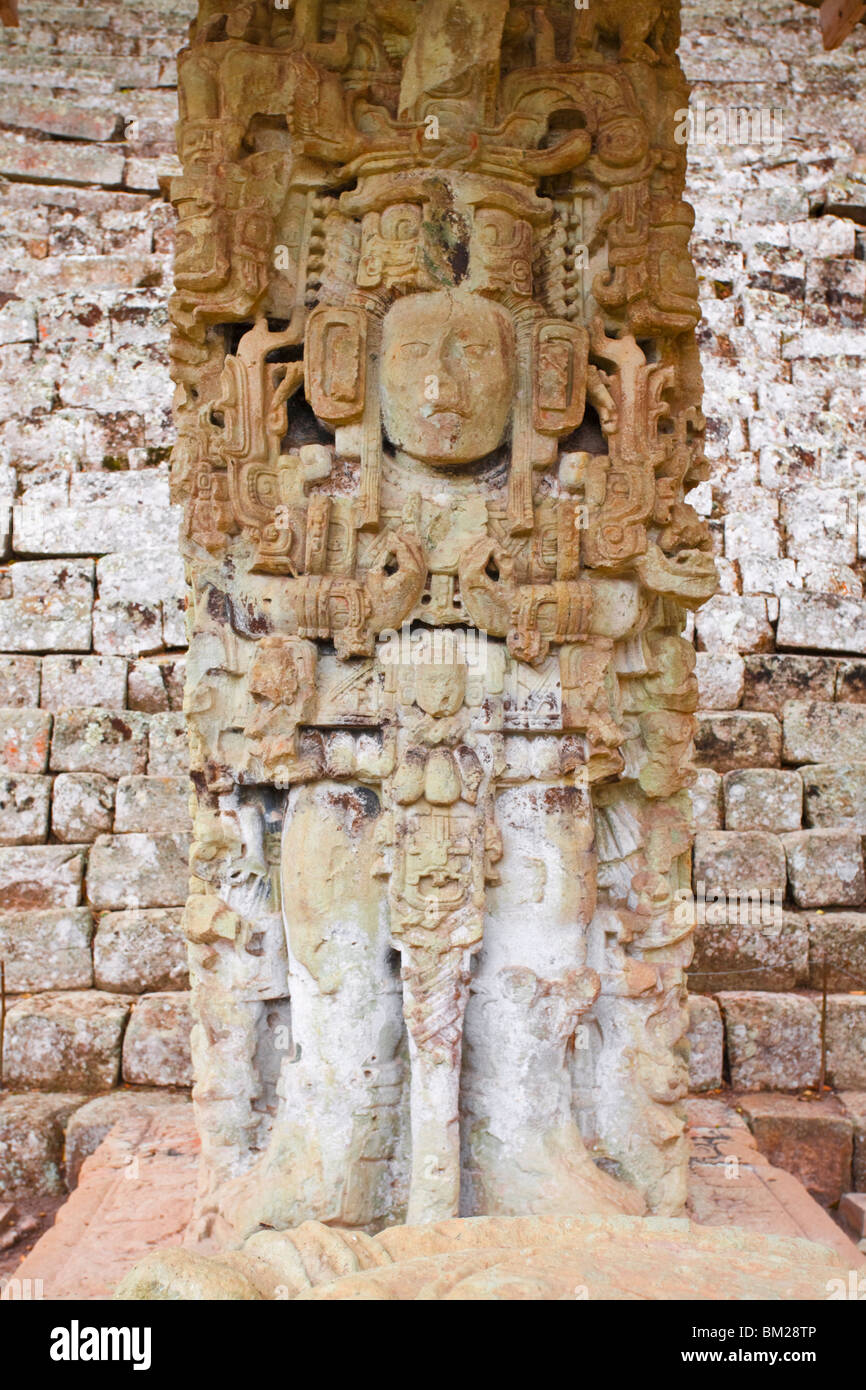 La Grande Plaza, Estela N, Copan rovine, Sito Patrimonio Mondiale dell'UNESCO, Honduras Foto Stock