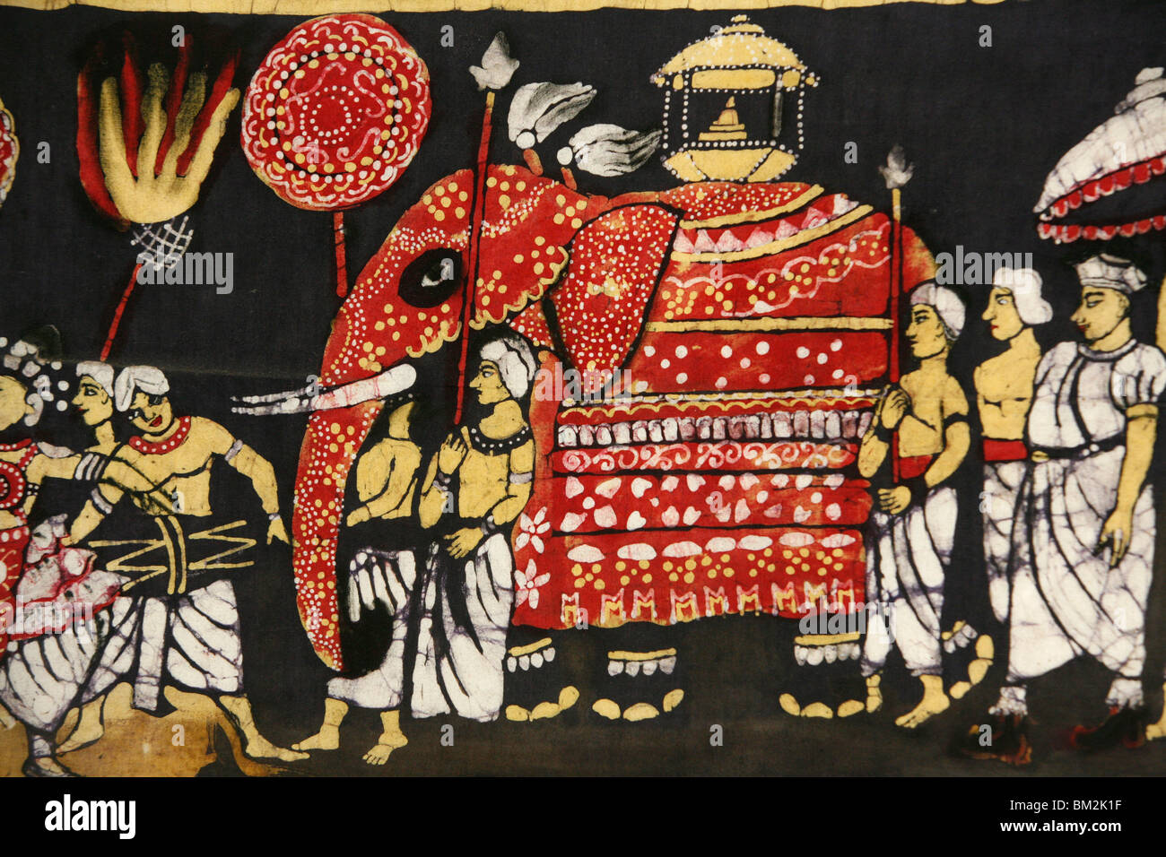 Stampa tela raffigurante il Sacro Dente del Buddha reliquia nella Perahera, Kandy, Sri Lanka Foto Stock