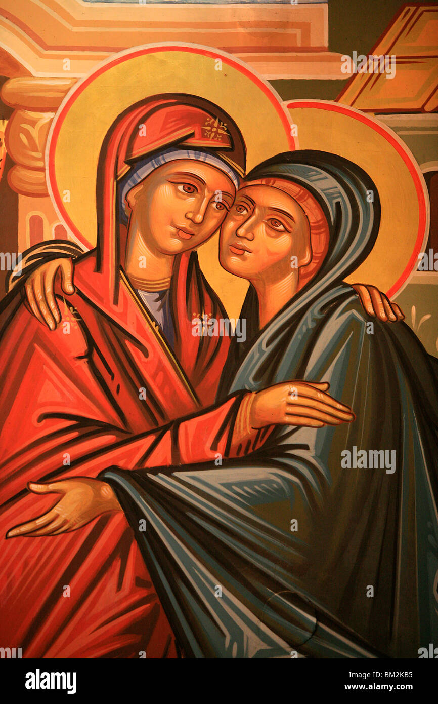 Greco-ortodossa icona raffigurante la Visitazione, Salonicco, Macedonia, Grecia Foto Stock