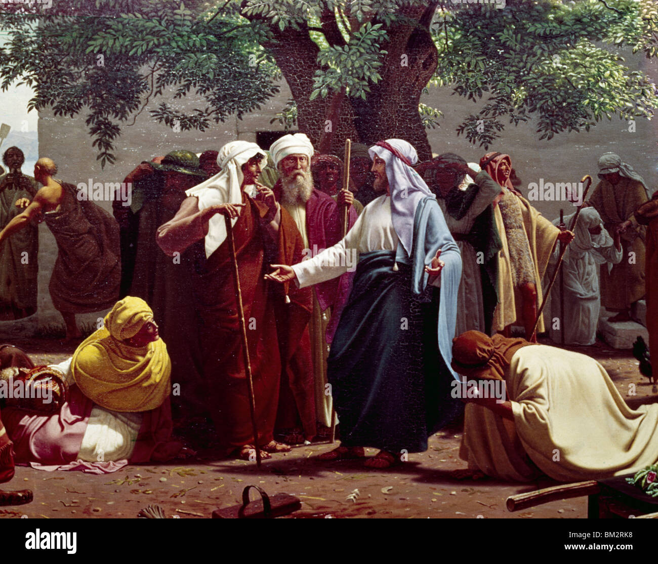 Gesù sente il San Giovanni Battista chiamando dal carcere da Christen Dalsgaard, olio su tela, (1824-1907) Foto Stock