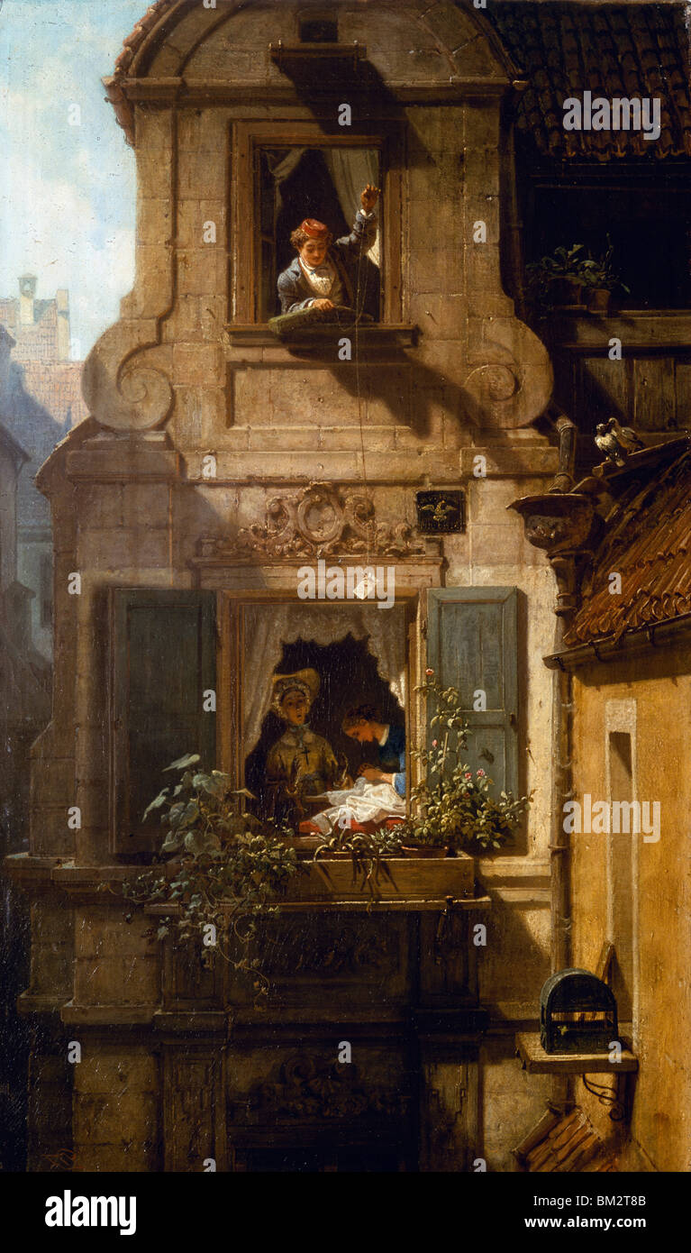 Intercettazione della lettera d'Amore da Carl Spitzweg, immagine dipinta, (1808-1885) Foto Stock