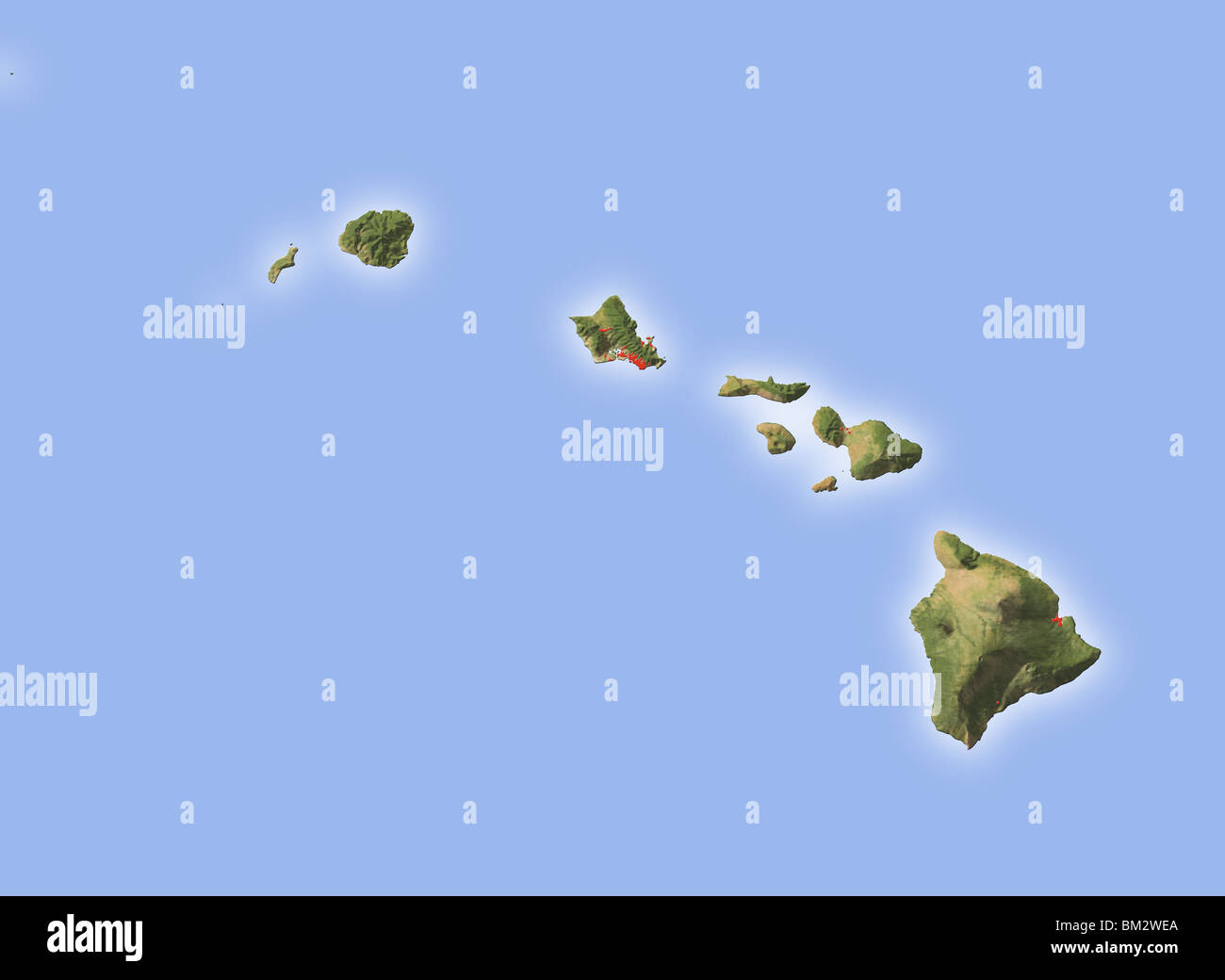 Hawaii, Rilievo ombreggiato mappa. Foto Stock