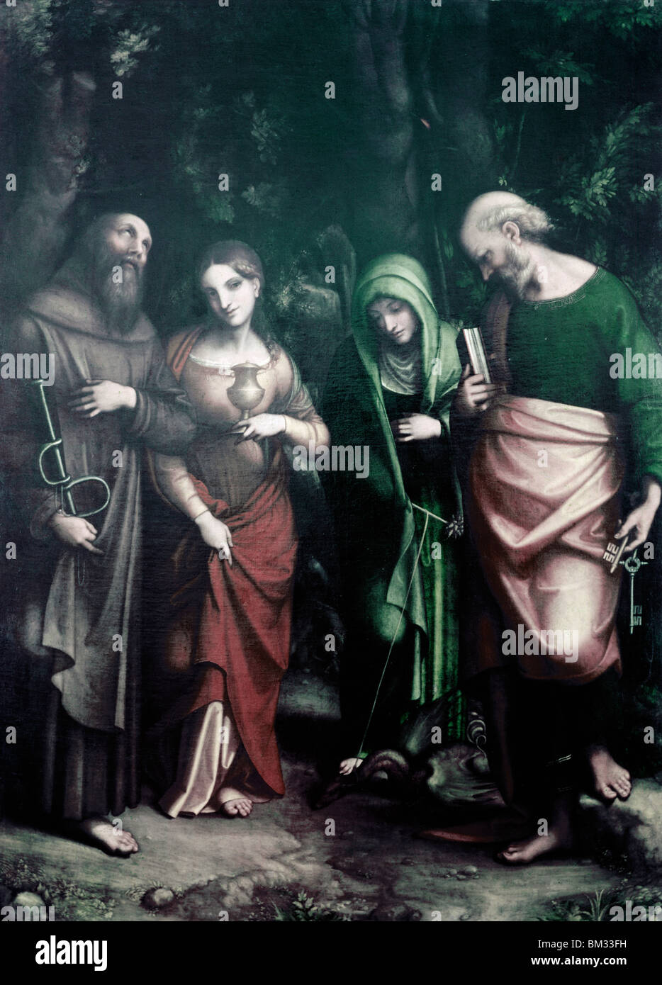Santi Pietro, Marta, Maria di Magdala e Leonard, da Antonio Allegri da Correggio, (1489/94-1534) Foto Stock