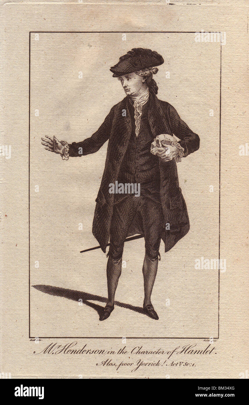 John Henderson come principe danese in Amleto. Incisione su copperplate da Shakespeare di Bell, pubblicata da John Bell, Londra, 1776. Foto Stock