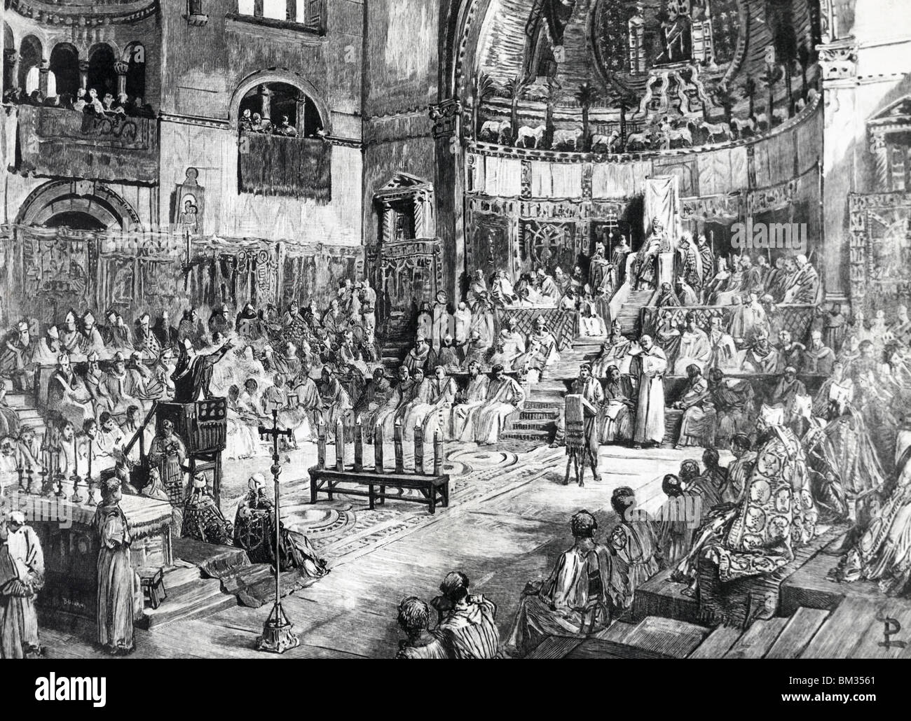 Papa Innocenzo III predica la Quinta crociata al Quarto Concilio Laterano Roma 1215 Foto Stock