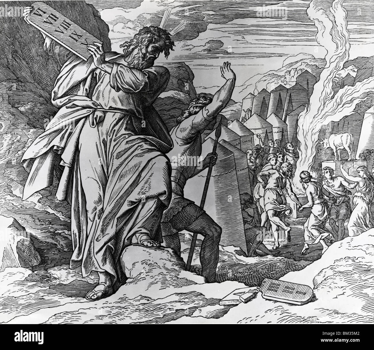 Mosè si rompe le compresse di diritto da Julius Schnorr von Carolsfeld, (1794-187) Foto Stock