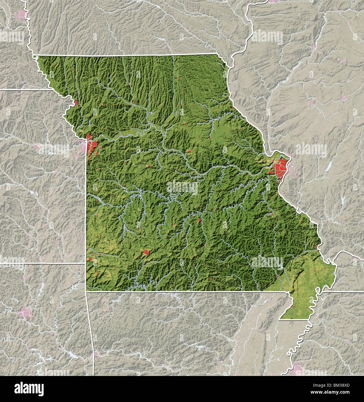 Missouri, Rilievo ombreggiato mappa Foto Stock