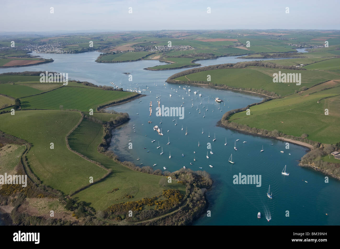 Vedute aeree di Salcolmbe sul Kingsbridge estuario. Devon. Regno Unito Foto Stock