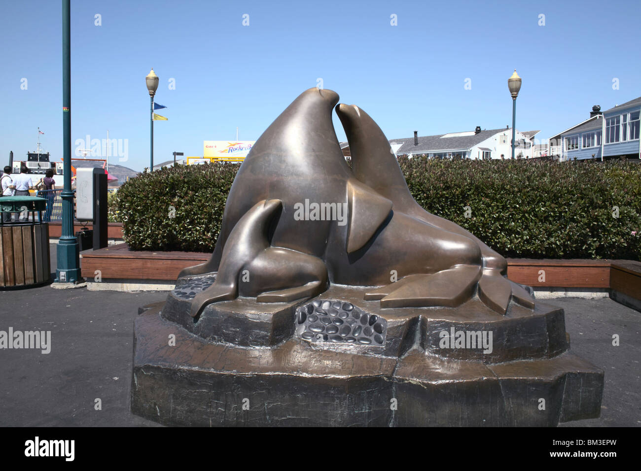 La scultura in bronzo di leoni di mare Fisherman's Wharf di San Francisco Foto Stock