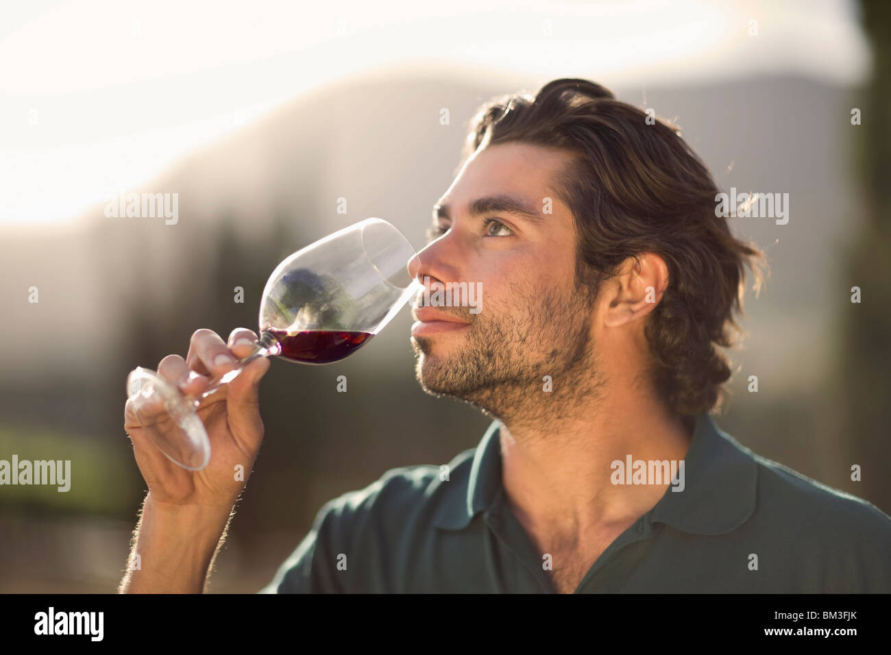 L'uomo la degustazione di vino Foto Stock