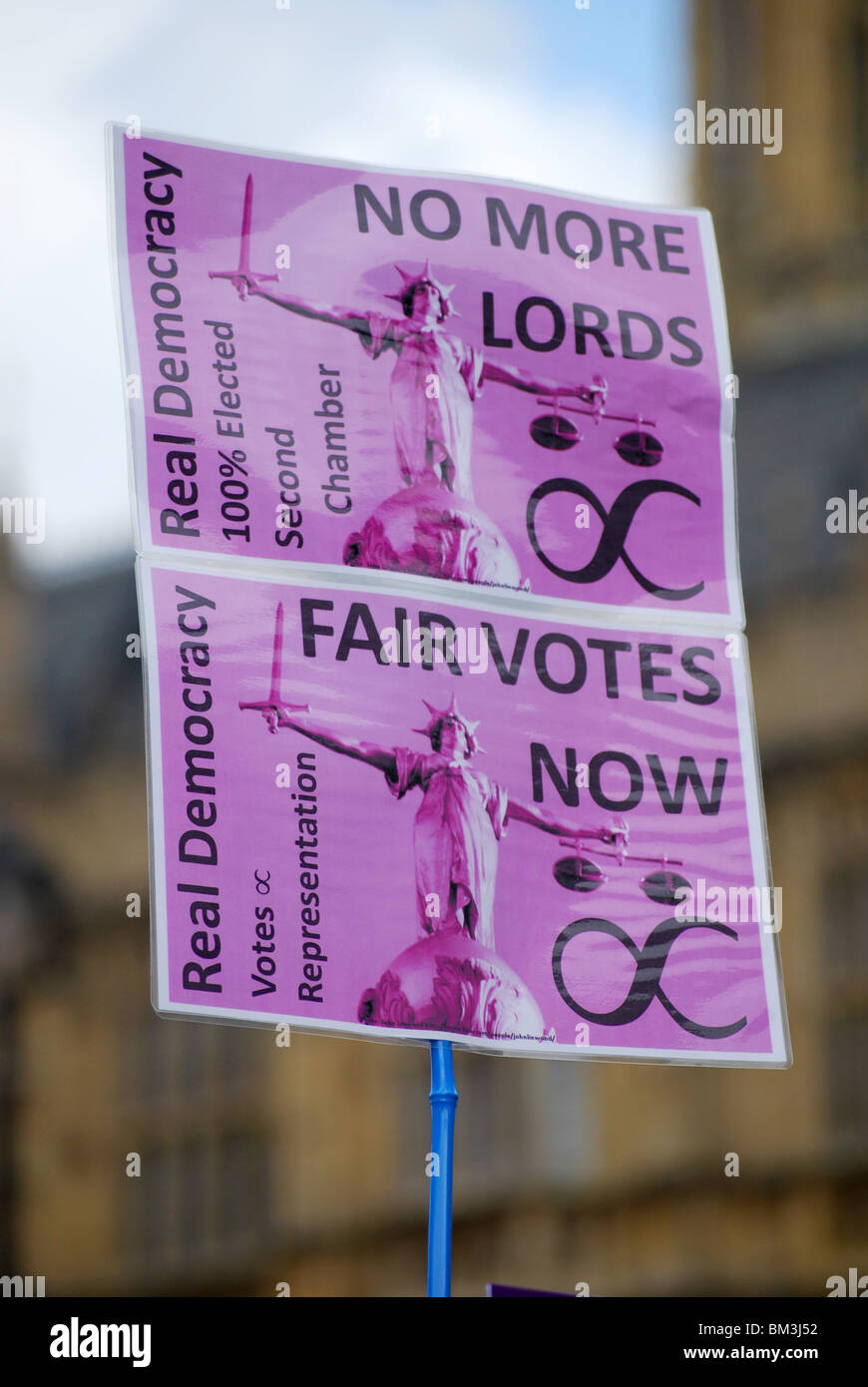 Non più signori prendere nuovamente il Parlamento protesta Westminster elezioni generali 2010 Foto Stock