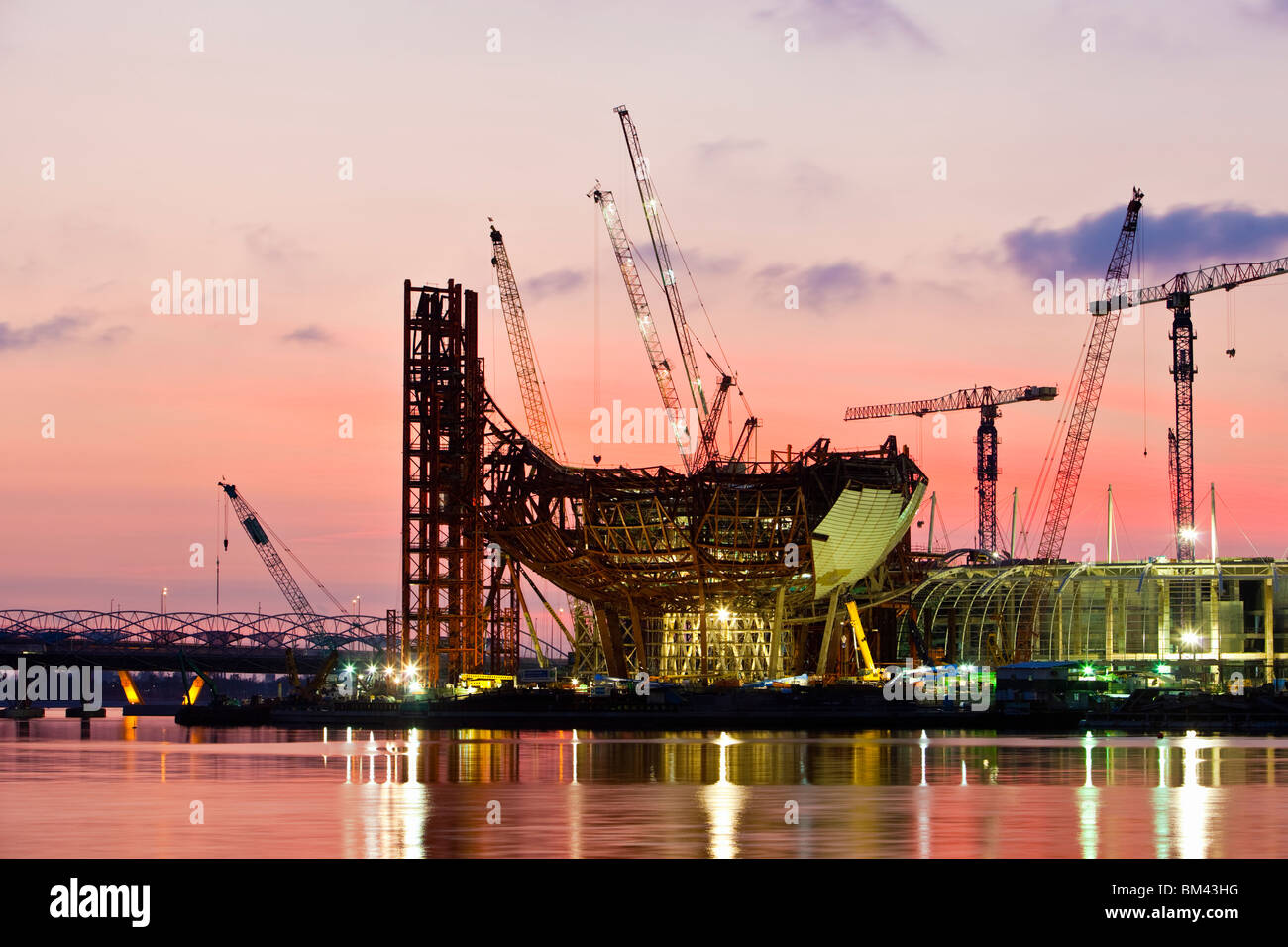 Il Museo ArtScience in costruzione presso il Marina Bay Sands, Singapore Foto Stock