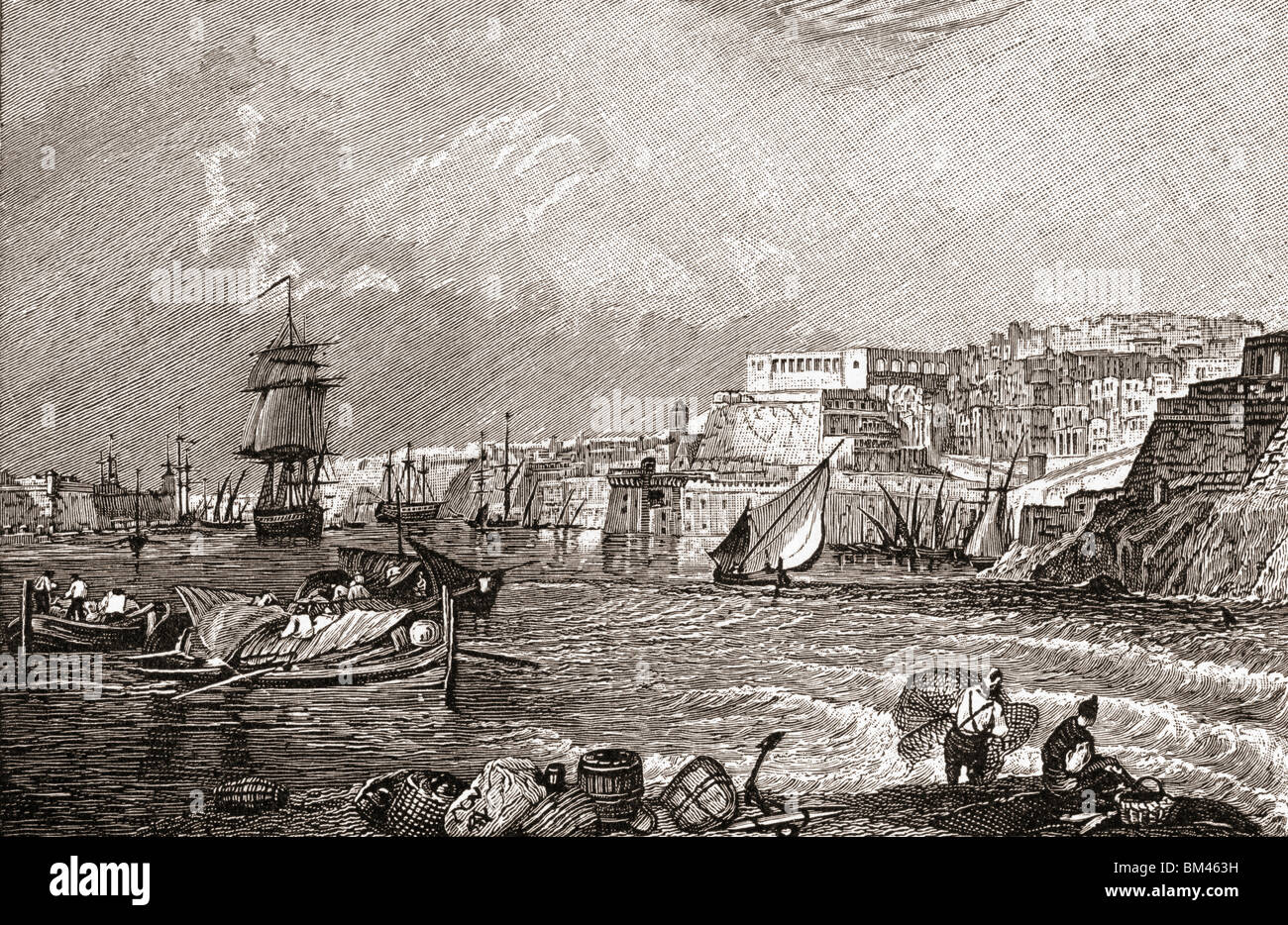 Il Grand Harbour, Valletta, Malta dopo la pittura di Turner. Foto Stock