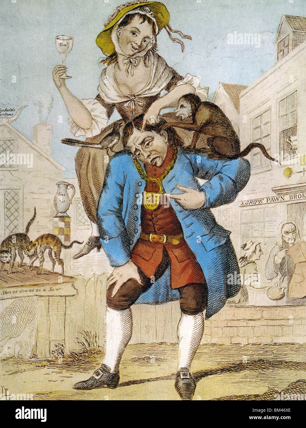 Le prove del matrimonio in un inglese del XVIII secolo cartoon Foto Stock