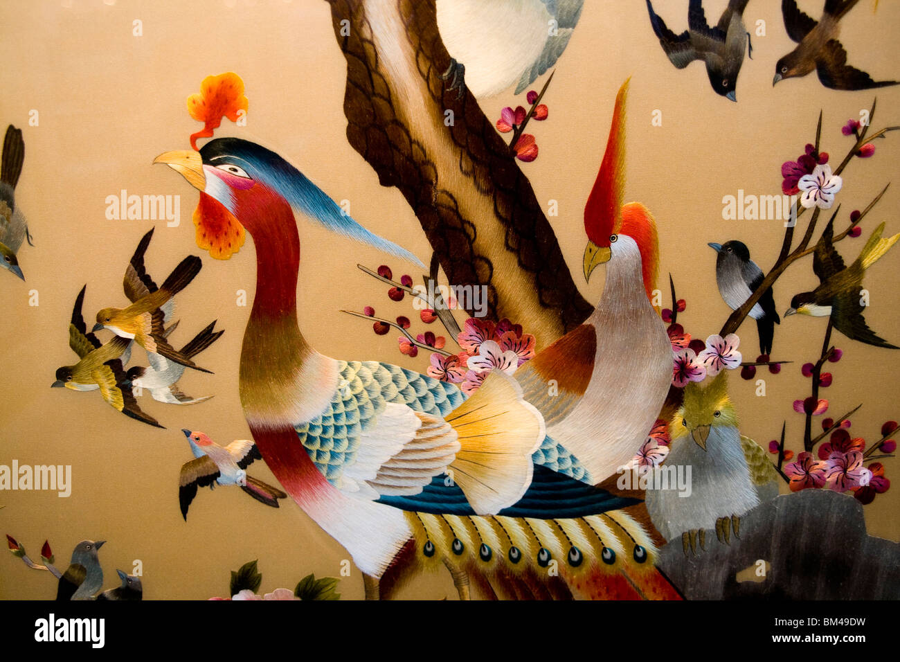 Ricamo colorati di uccello in Cina Foto Stock