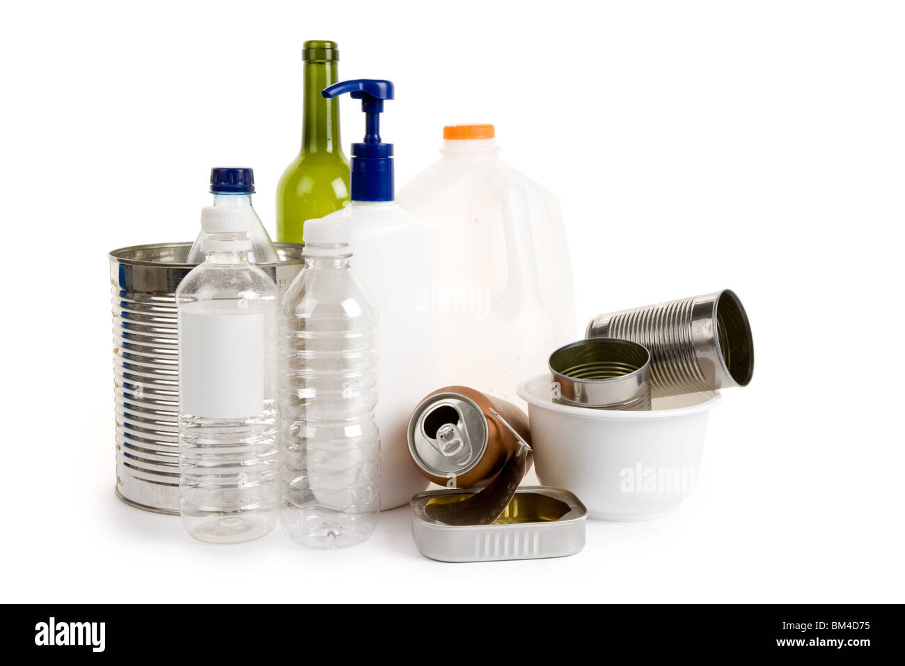 La bottiglia di plastica può, vetro, concetto di riciclaggio Foto Stock