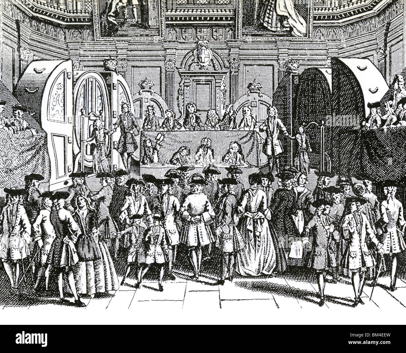 Lotteria di stato essendo eseguito alla Mercers' Hall nel XVIII secolo Londra Foto Stock