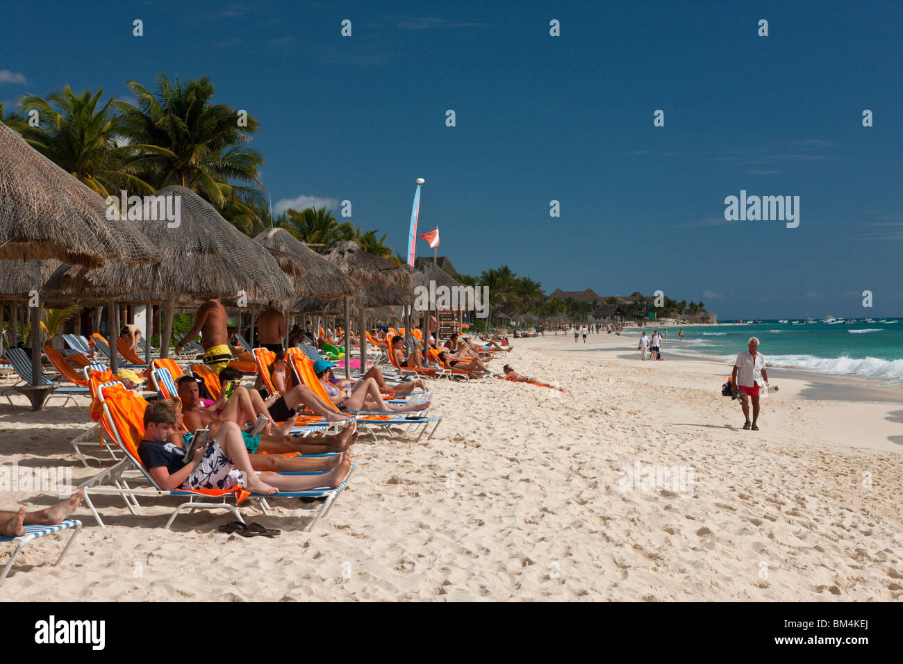 Spiaggia di Playa del Carmen e Riviera Maya, la penisola dello Yucatan, il Mare dei Caraibi, Messico Foto Stock