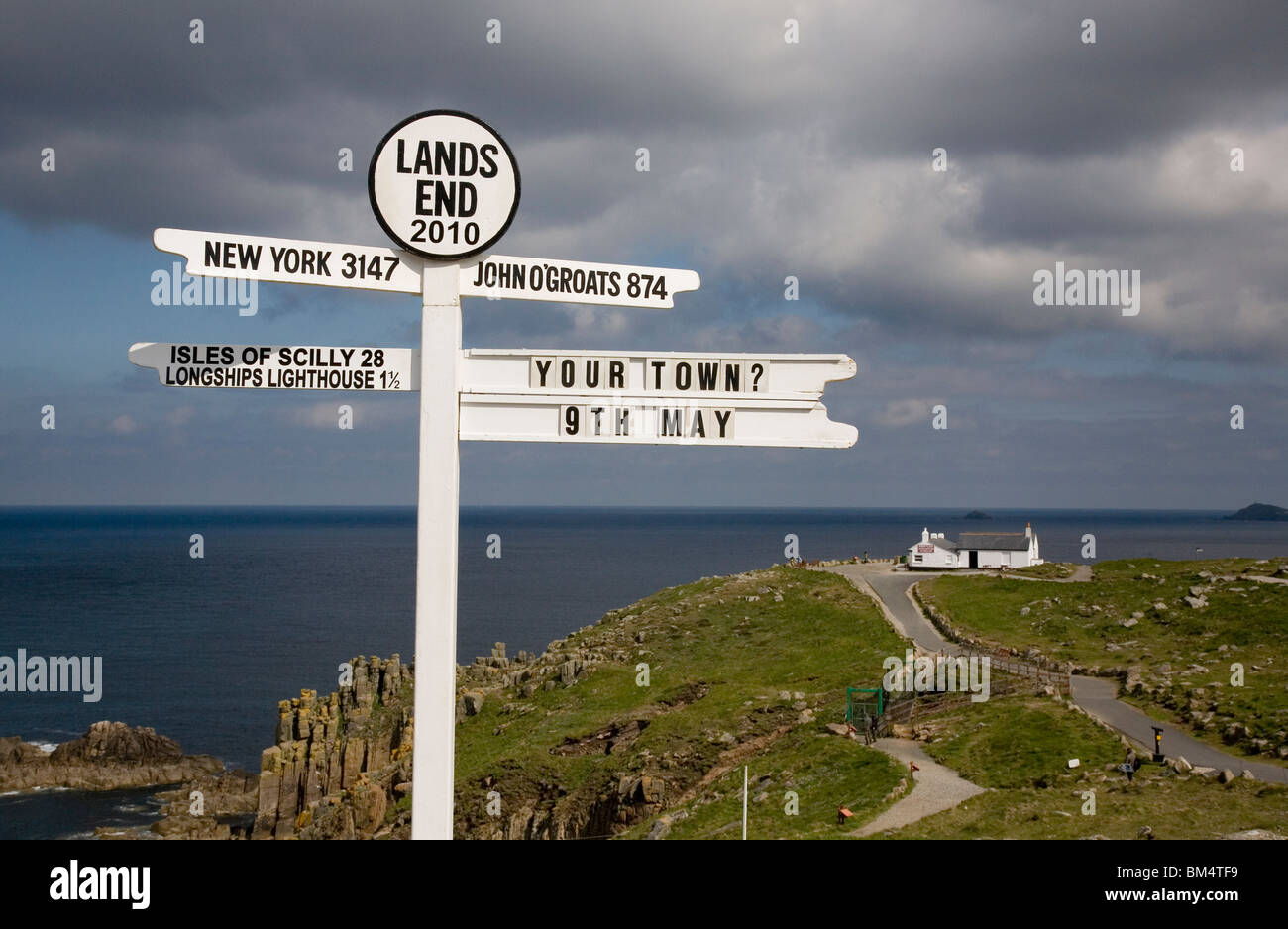 Segno posto al Land's End Cornwall Foto Stock