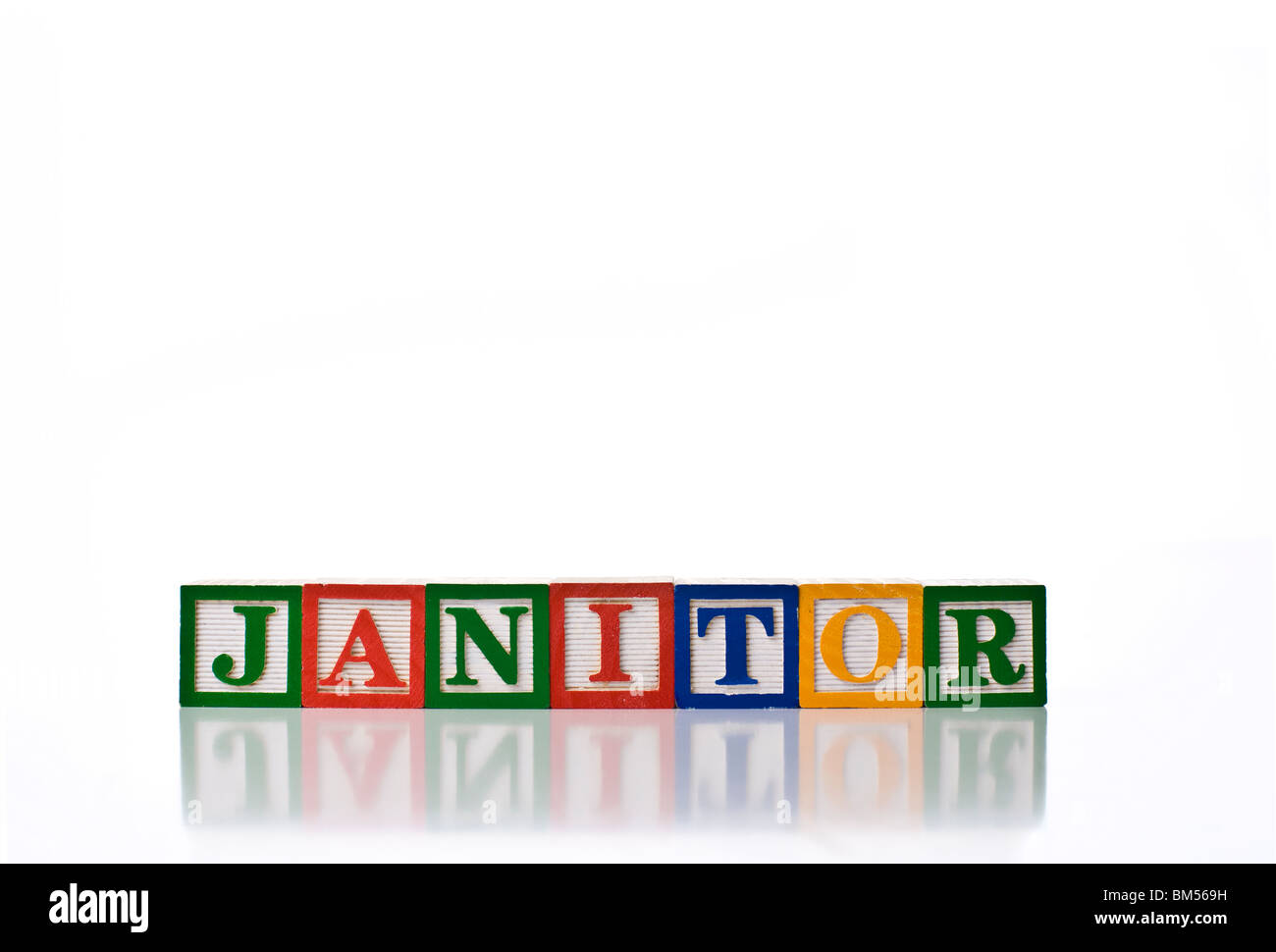 Colorata per bambini ortografia blocchi JANITOR Foto Stock