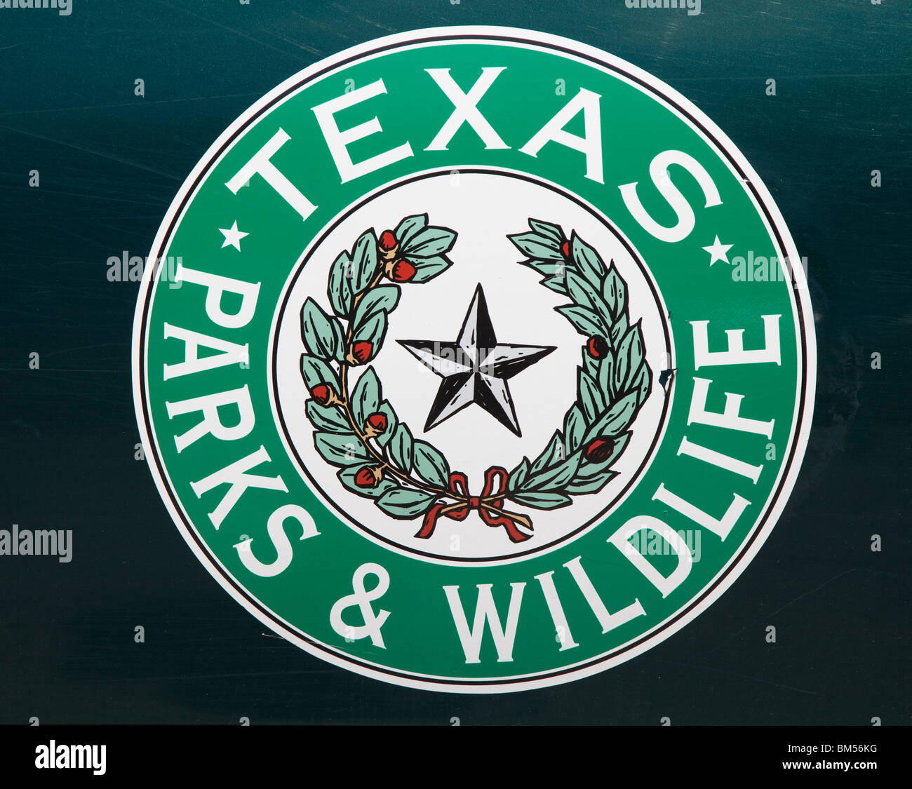 Texas Parks & Wildlife badge sulla porta auto Austin Texas USA Foto Stock