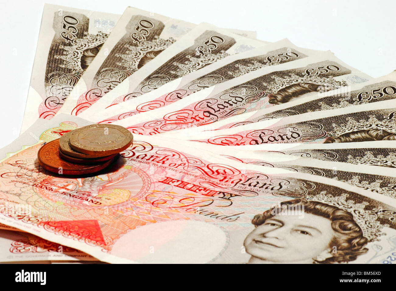 Valuta britannica & monete. Foto Stock