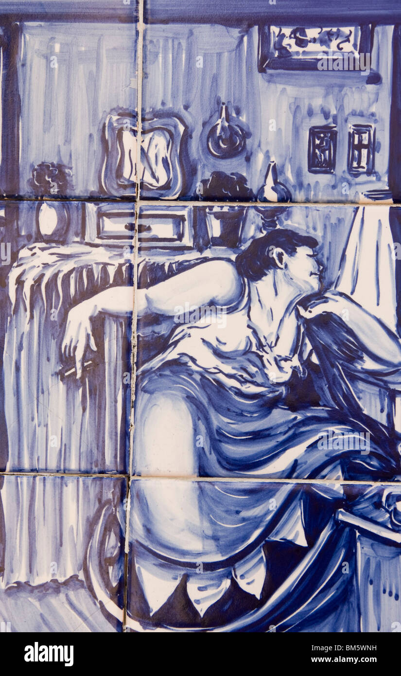 Azulejos piastrella ceramica foto raffigurante il fado animatori Lisbona Portogallo Europa Foto Stock