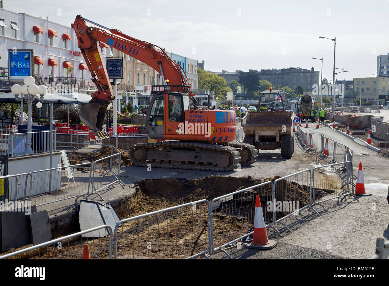 Lavori stradali in Weston Super Mare, Inghilterra Foto Stock