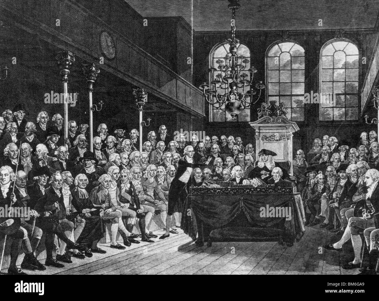 WILLIAM PITT si rivolge alla House of Commons il francese la dichiarazione di guerra nel 1793 Foto Stock