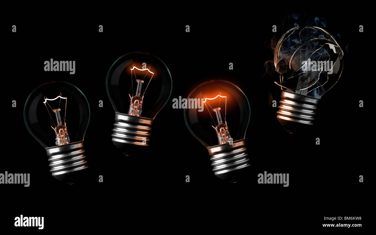 Sequenza di lampadine che termina in un burn out Foto Stock