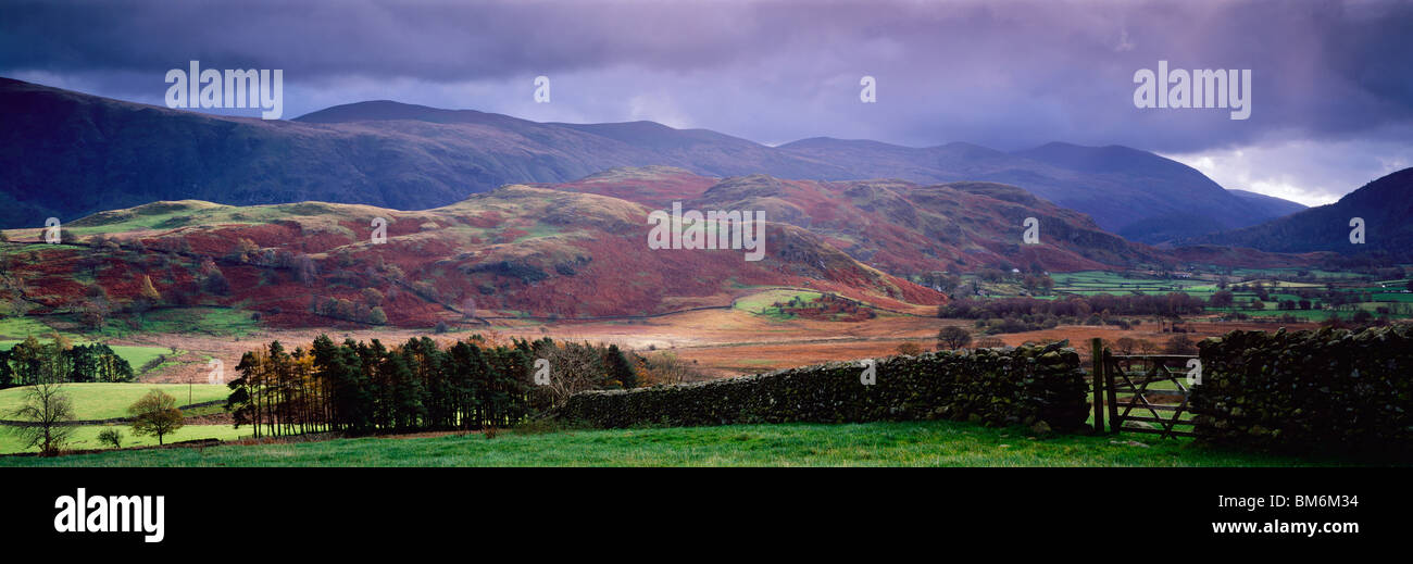 High Rigg e valle del fondo di Dale nel Lake District National Park visto da Castlerigg vicino a Keswick, Cumbria, Inghilterra. Foto Stock