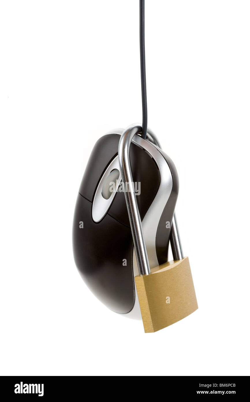 Serratura e il mouse del computer, di un concetto di sicurezza online Foto Stock