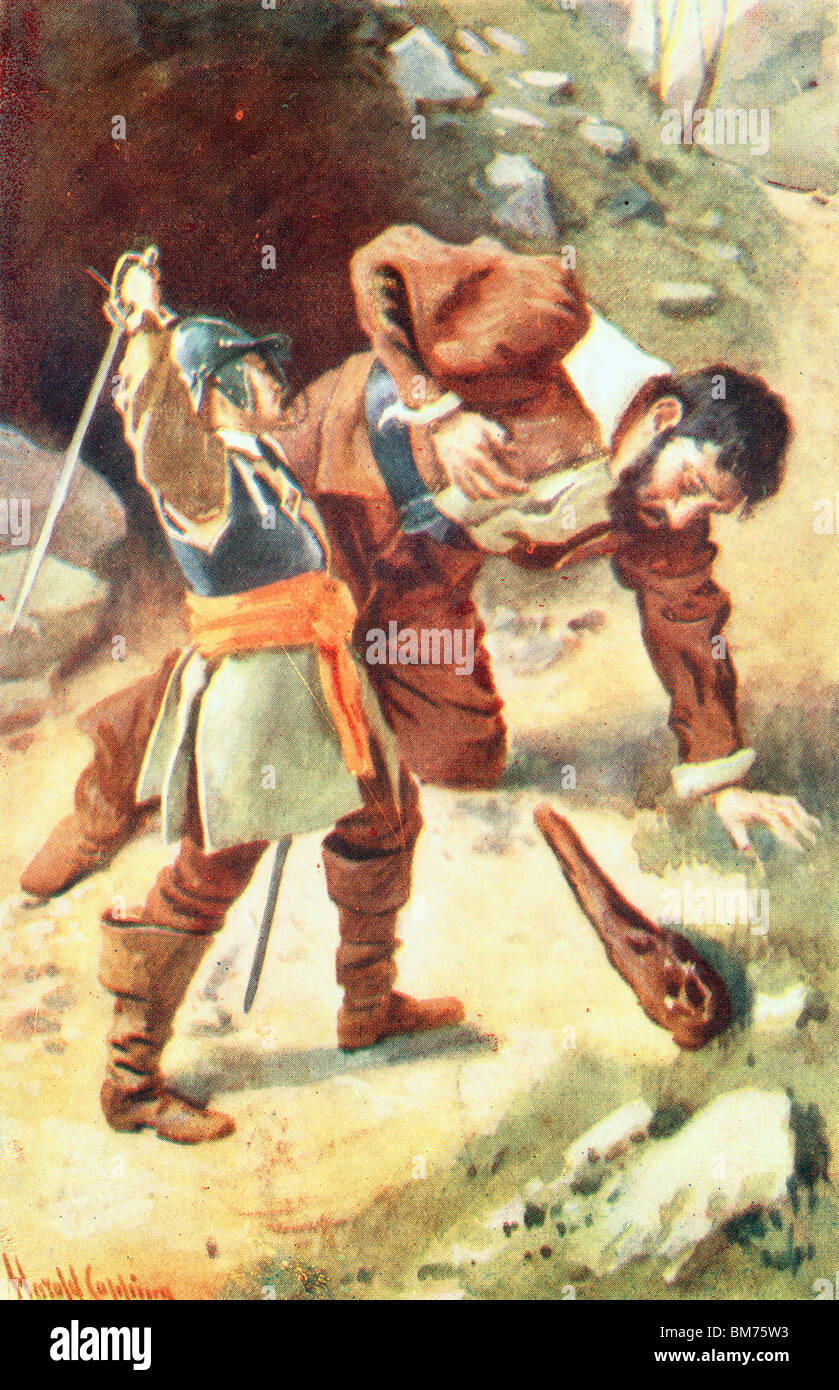 Illustrazione a colori la morte di gigante Maul da John Bunyan's Pilgrim's Progress Foto Stock