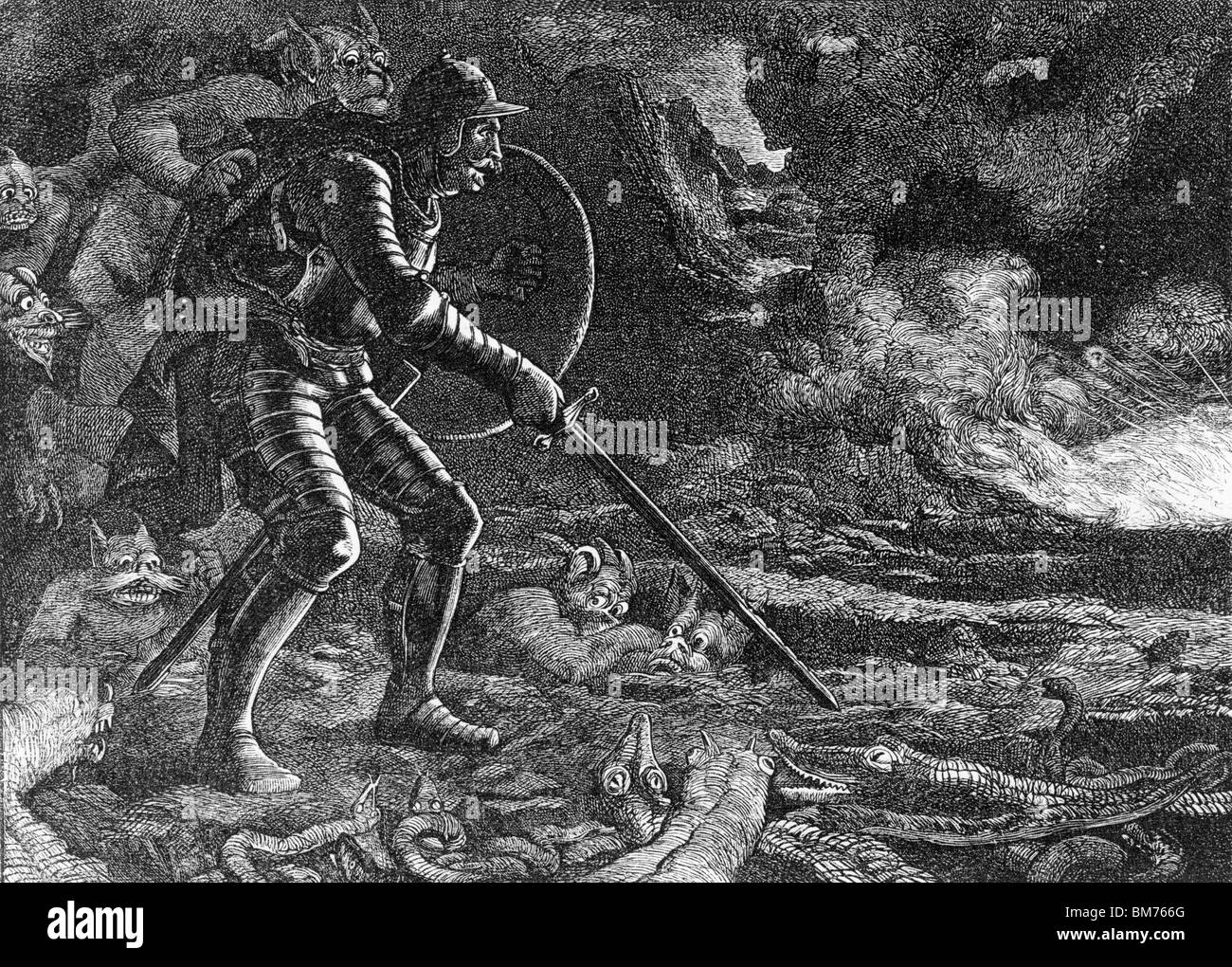 Bianco e Nero Illustrazione da John Bunyan è il Pilgrim's Progress; la valle dell'ombra di morte Foto Stock
