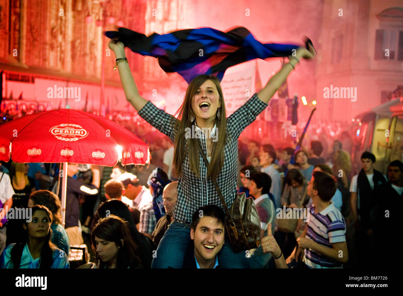 Il calcio finale mach Champions League Inter-Bayern Munchen, la piazza del Duomo di Milano, Italia, 22.05.2010 Foto Stock