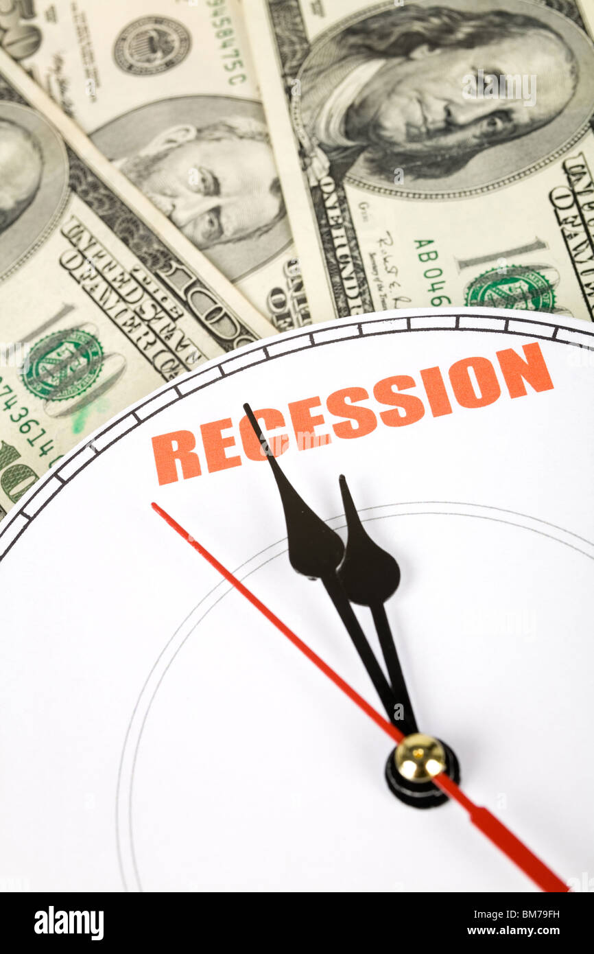 Di dollari e orologio, concetto di recessione economica Foto Stock