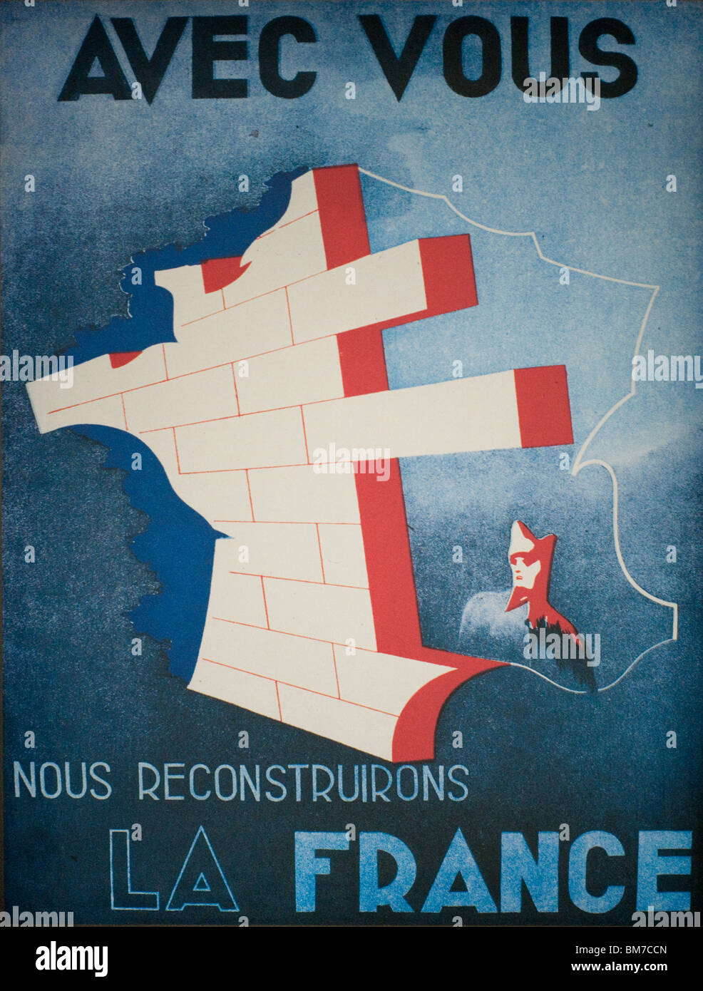 Les Invalides Esercito Museo Parigi, Francia "avec vous, nous reconstruirons la France' - propaganda francese poster 1946 Foto Stock