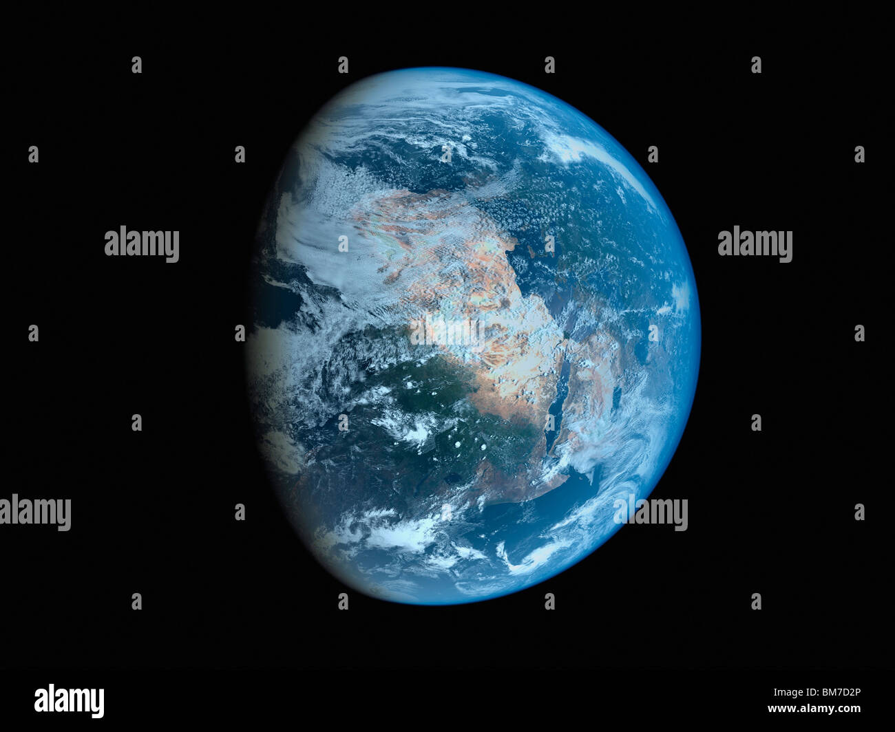 Vista satellitare della terra in parte in ombra Foto Stock