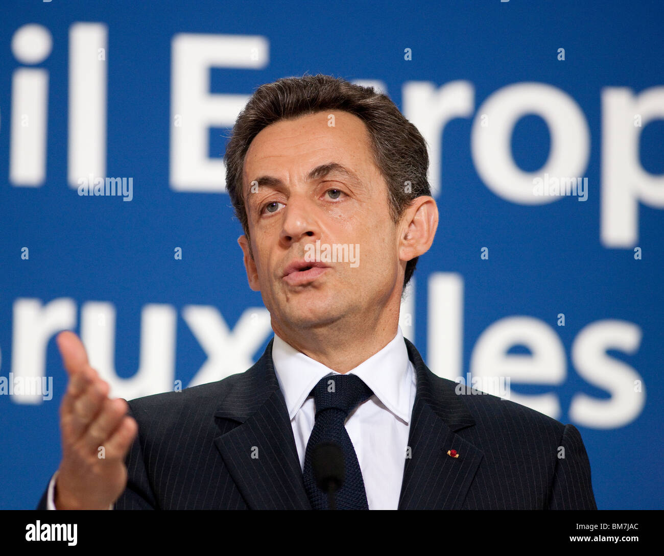 Bruxelles: Nicolas Sarkozy in occasione della riunione del Consiglio europeo (2010/03/25) Foto Stock
