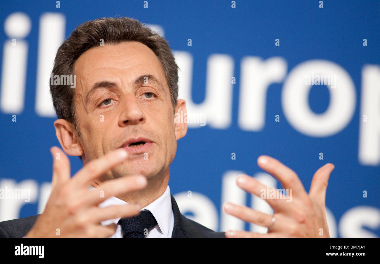 Bruxelles: Nicolas Sarkozy in occasione della riunione del Consiglio europeo (2010/03/25) Foto Stock