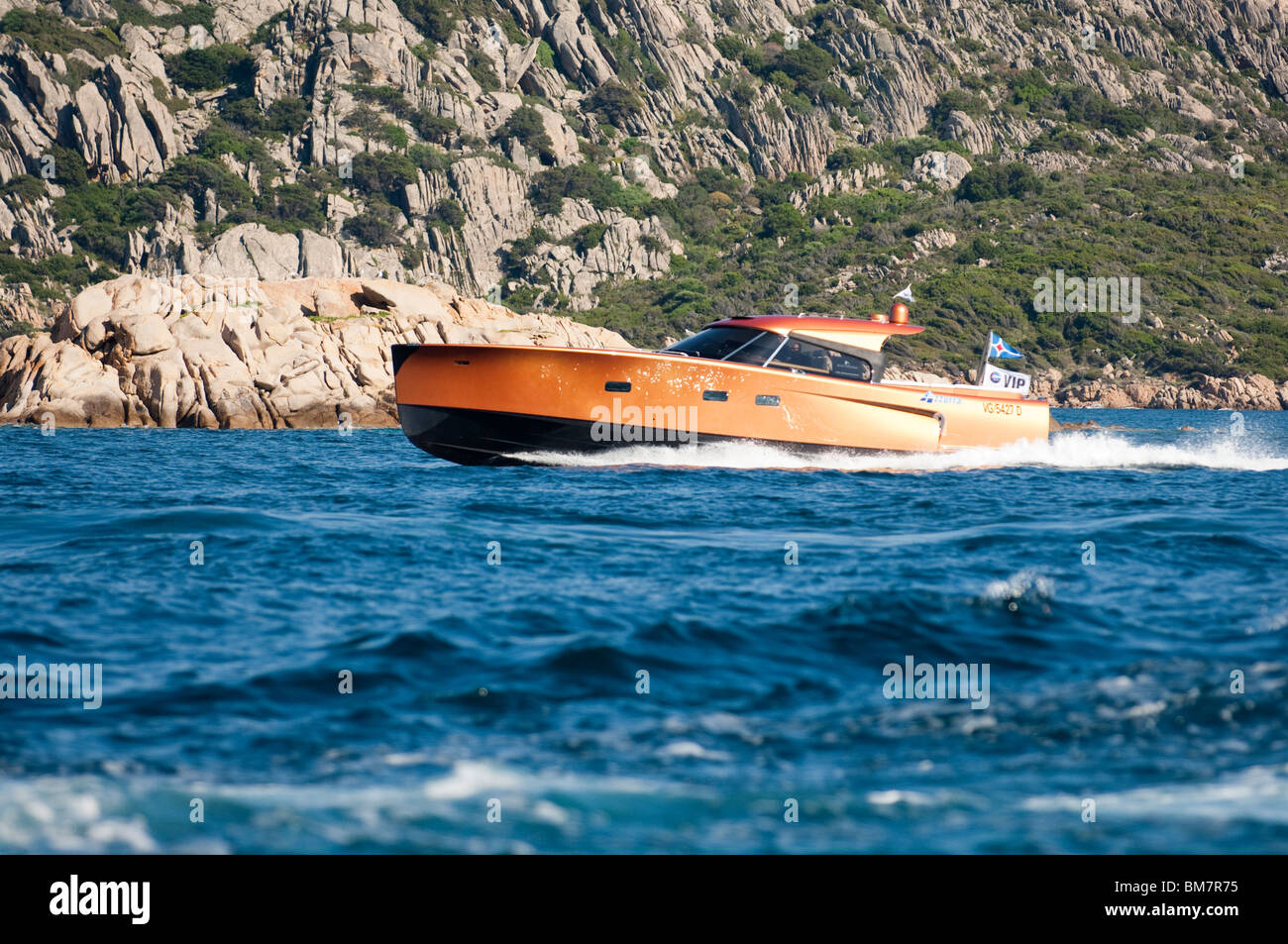 Power Boat Maxi Dolphin, La Maddalena, in Sardegna. L'Italia. Foto Stock