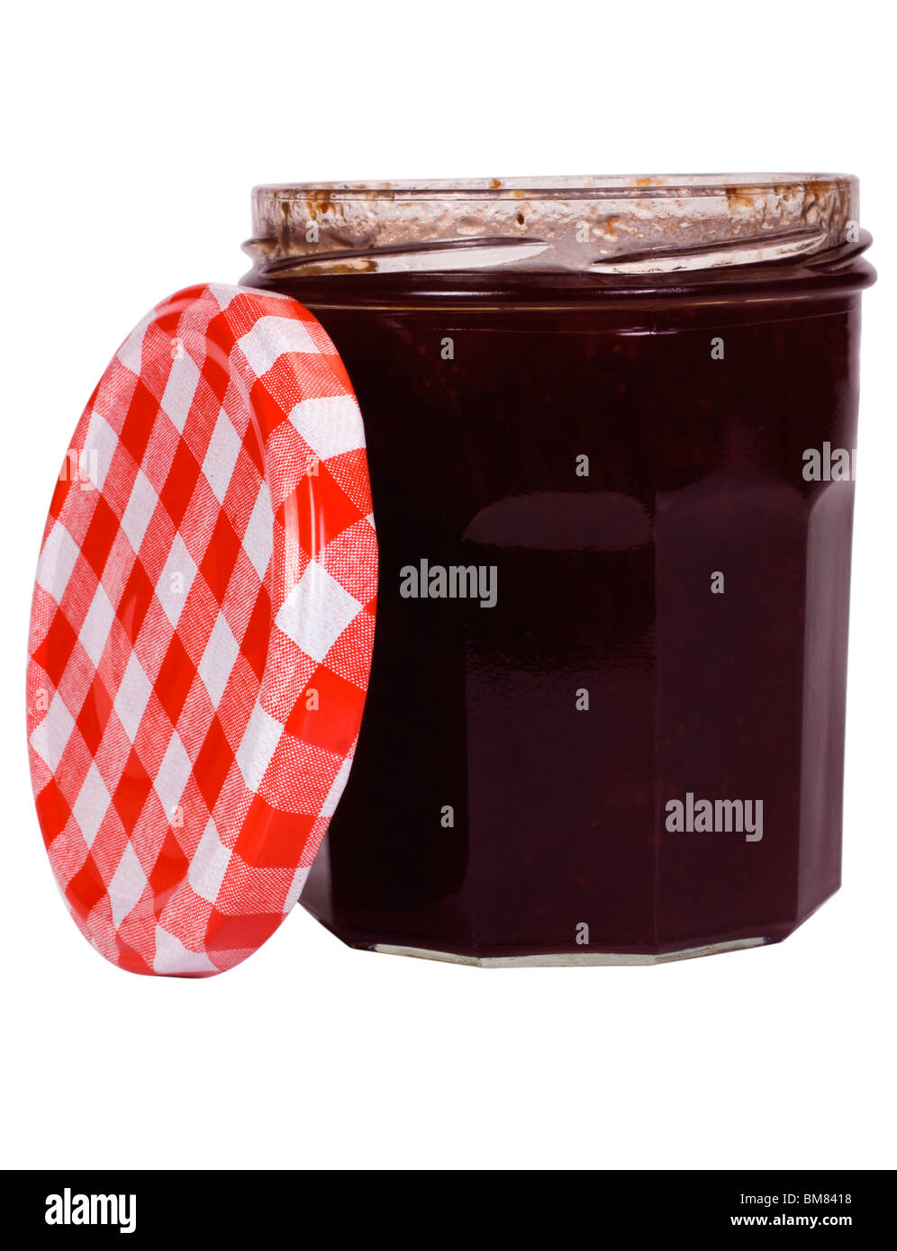 Close-up di un vasetto di marmellata di fragole Foto Stock